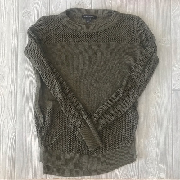 BANANA REPUBLIC Olive Green Loose Knit Linen Sweater with Side Slits - Picture 6 of 12